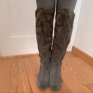 Gray suede leather over the knee boots